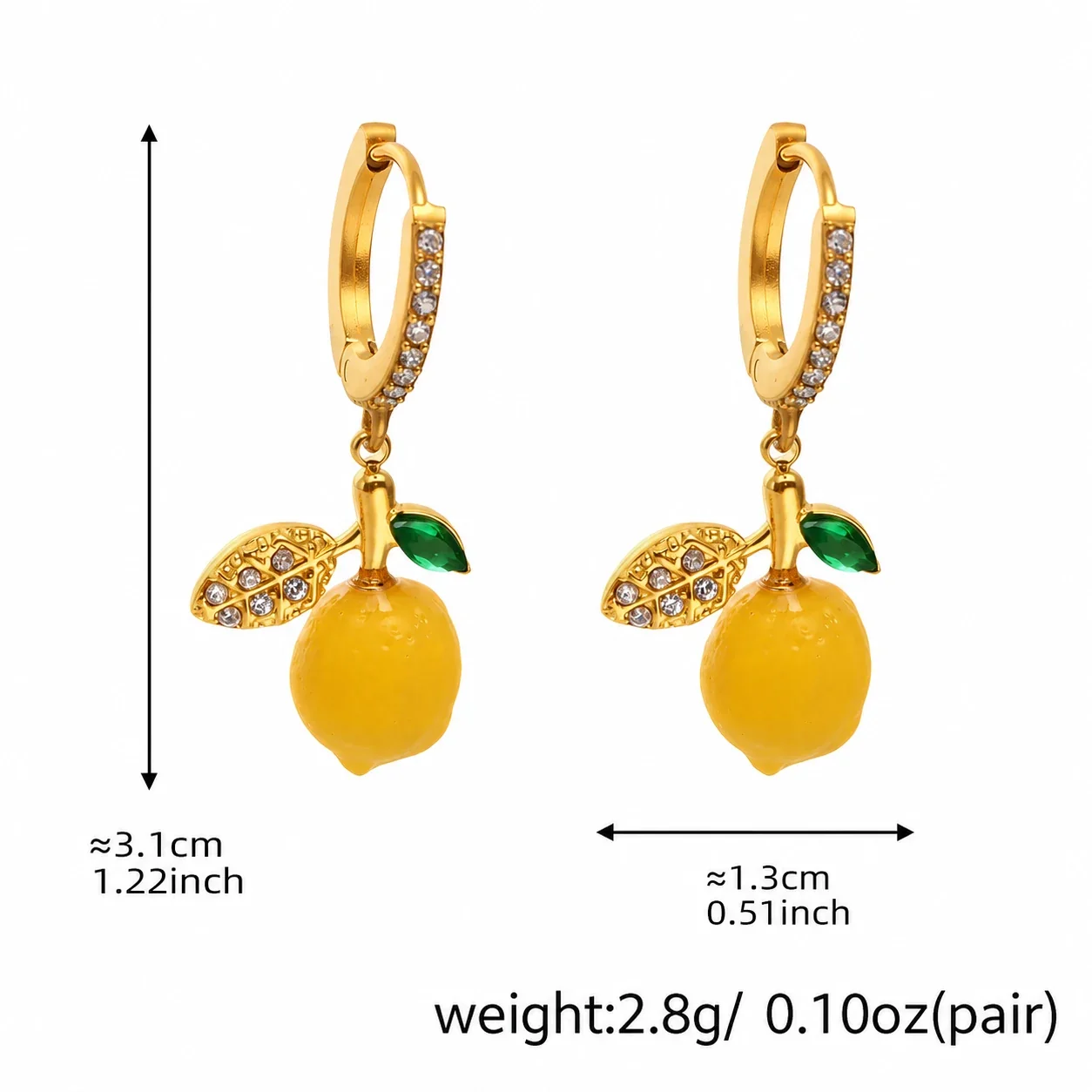 Playful Gold-Plated Lemon Daisy Crystal Drop Earrings - Gold Lemon Clear Crystal Huggie Drop