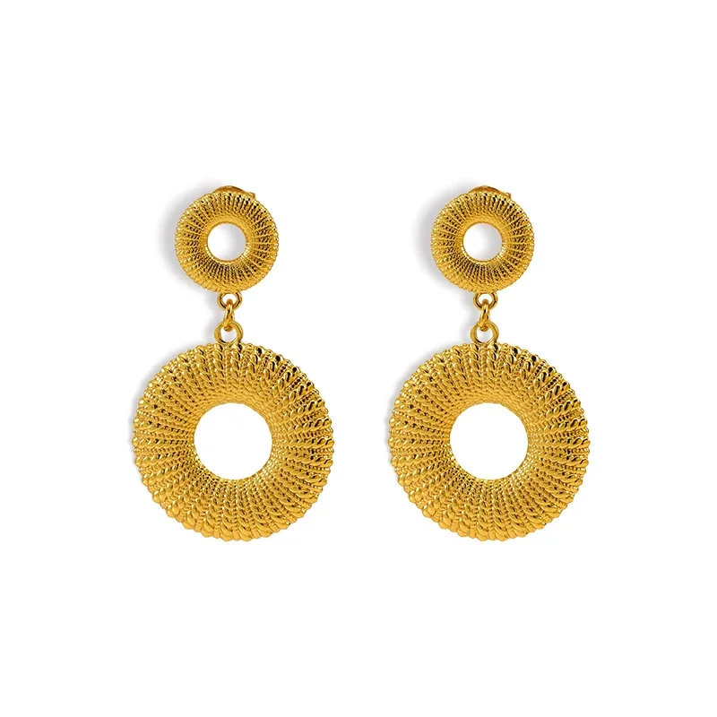 Radiant 18K Gold-Plated Ribbed Double Disc Drop Earrings