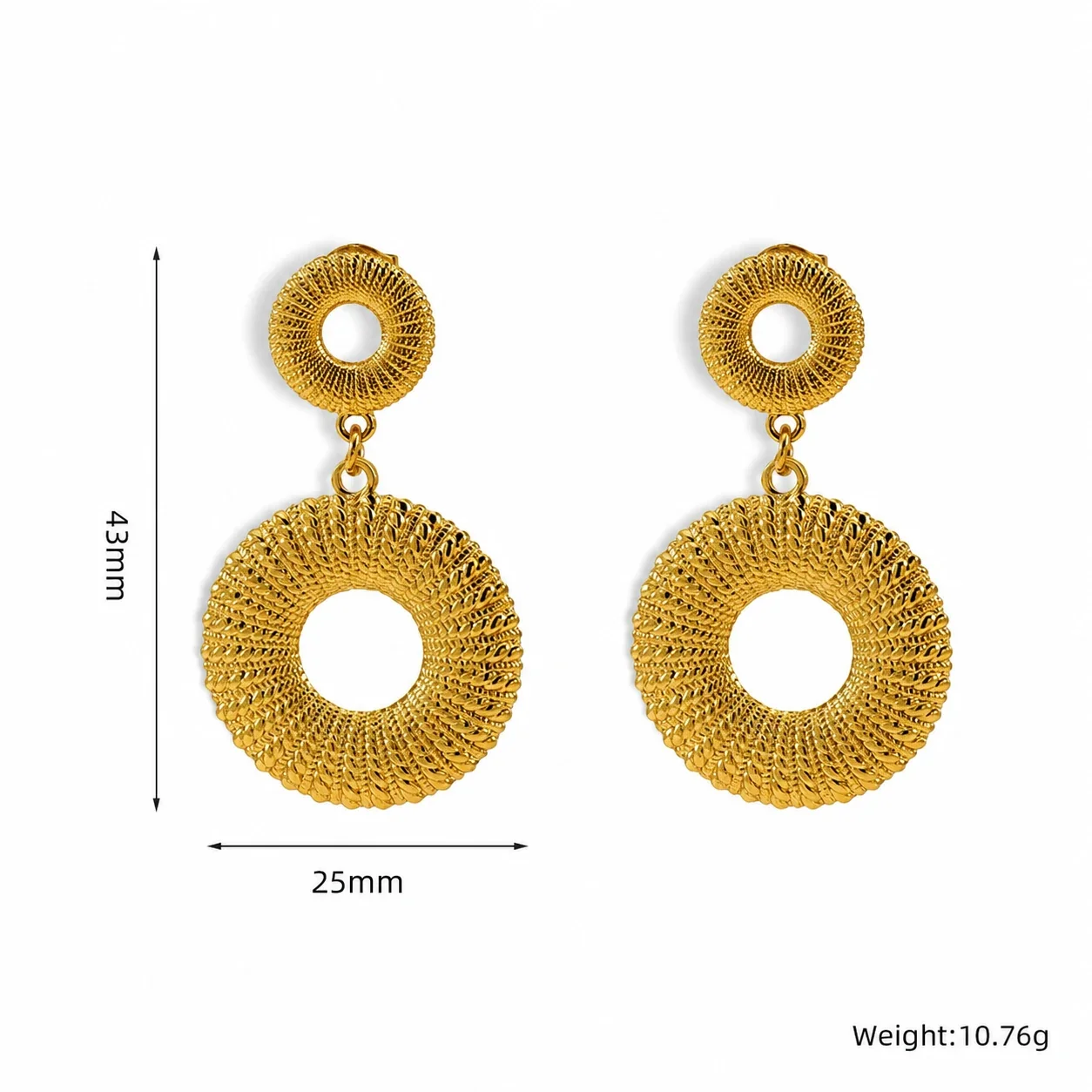 Radiant 18K Gold-Plated Ribbed Double Disc Drop Earrings - Gold