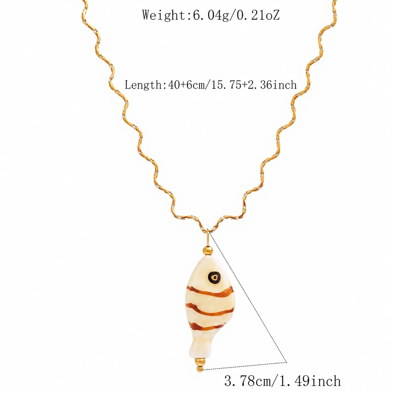 Ceramic Fish Pendant Necklace, Wavy Chain, 18K Gold PVD Steel - Gold Purple Fish