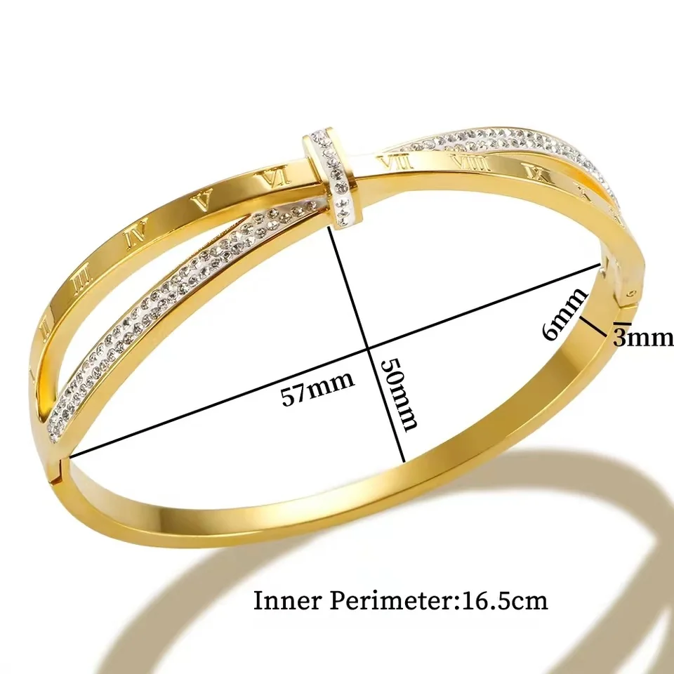 Foto del producto: Brazalete Cruzado de Cristales con Números Romanos en Acero Inoxidable