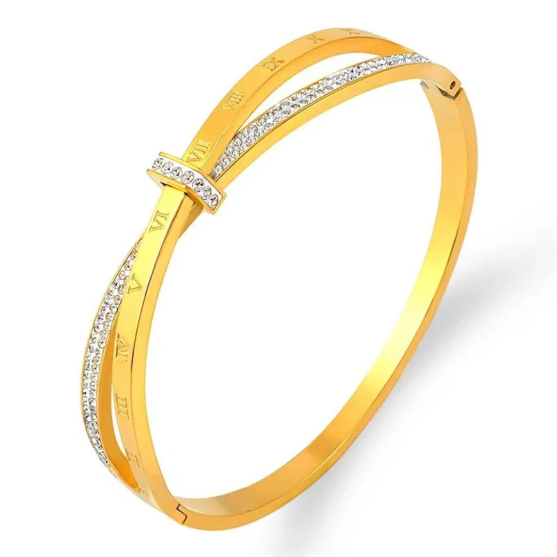 Foto del producto: Brazalete Cruzado de Cristales con Números Romanos en Acero Inoxidable