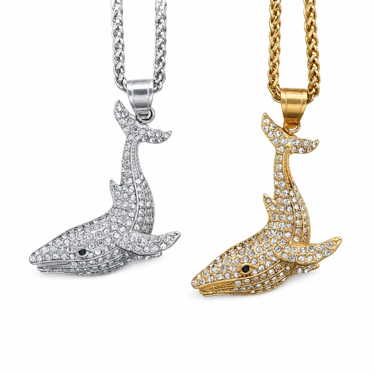 Iced Whale 316 Stainless Steel Pavé Tail Pendant PVD