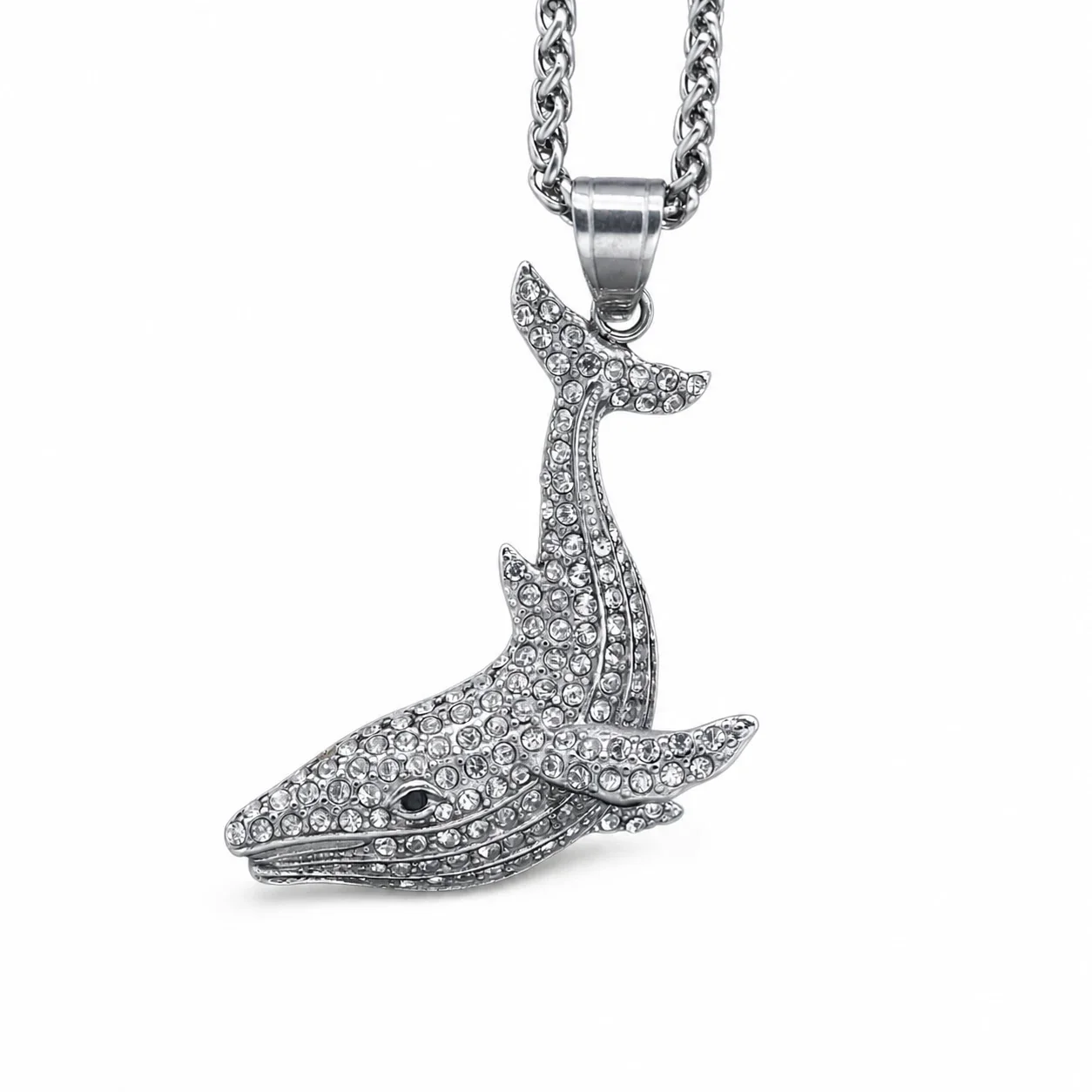 Iced Whale 316 Stainless Steel Pavé Tail Pendant