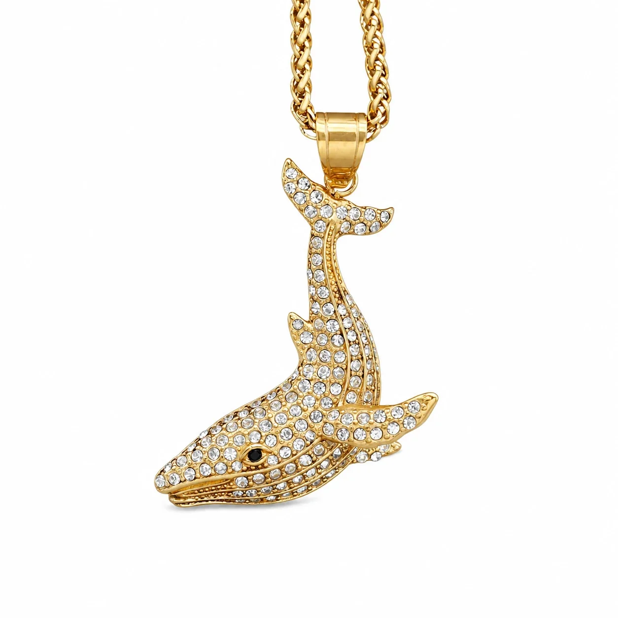 Iced Whale 316 Stainless Steel Pavé Tail Pendant