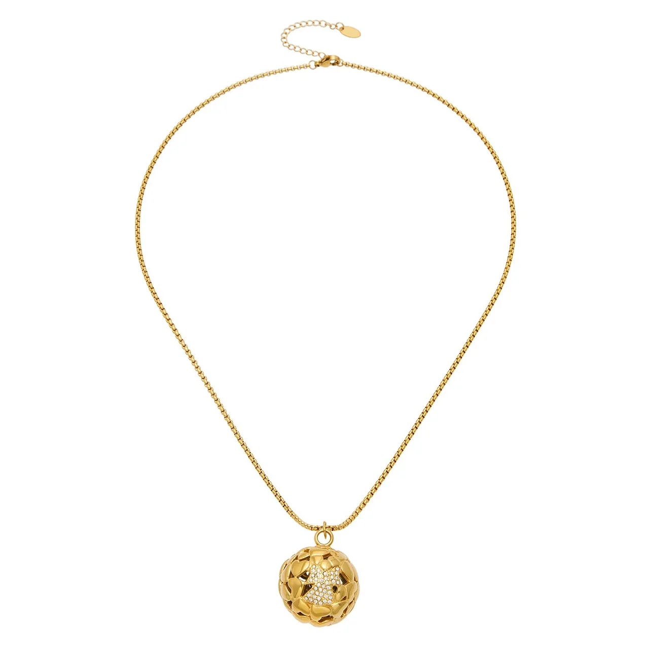 Openwork Floral 18K Gold PVD 316 Stainless Steel CZ Orb Pendant Necklace