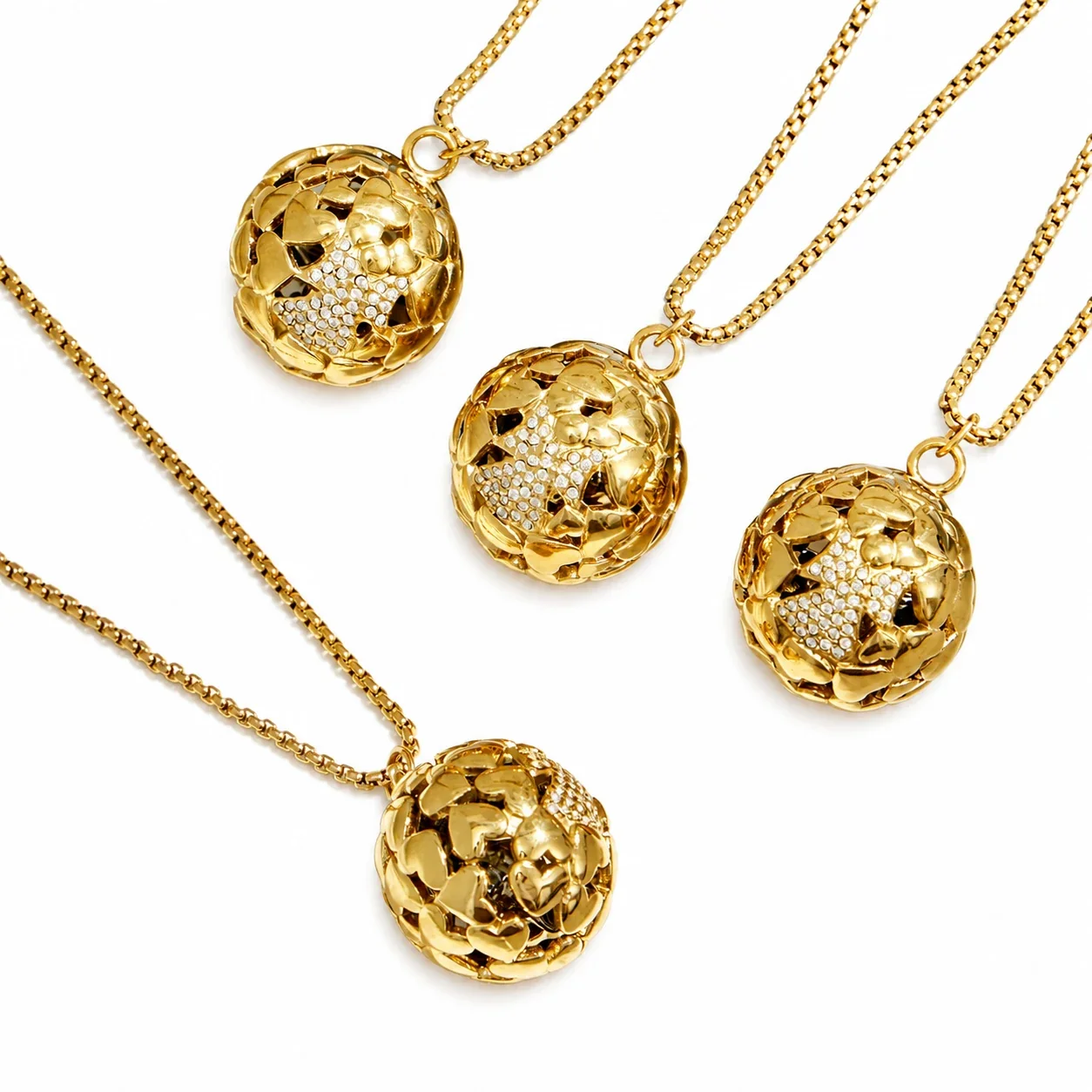 Openwork Floral 18K Gold-Plated 316 CZ Orb Pendant Necklace