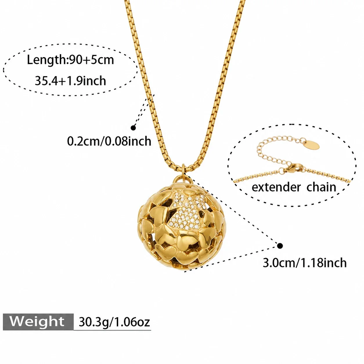 Openwork Floral 18K Gold-Plated 316 CZ Orb Pendant Necklace - Gold 90+5 cm