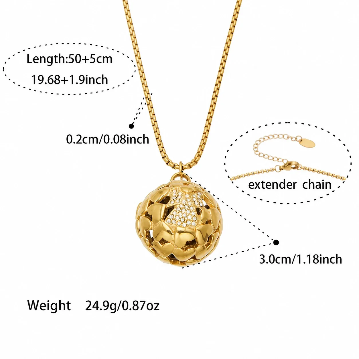 Openwork Floral 18K Gold-Plated 316 CZ Orb Pendant Necklace - Silver 50+5 cm