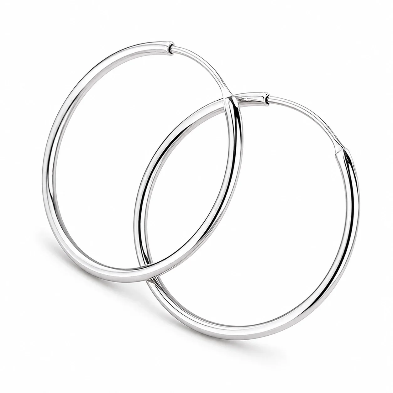 Polished 316 Stainless Steel Slim Hoop Earrings - Silver