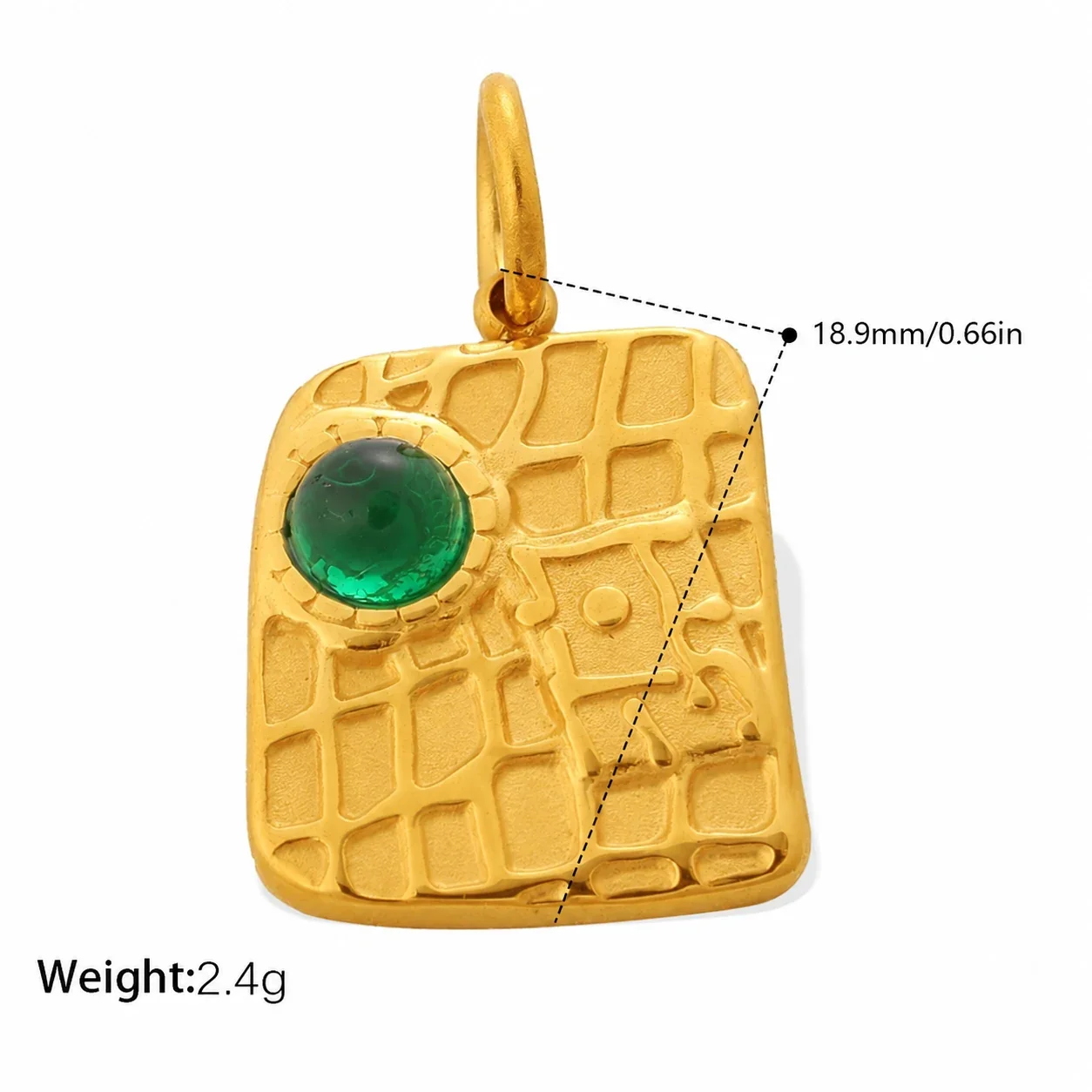 Pendant Charms with Sculpted Motifs, Gold-Plated Stainless Steel - Gold with Green Accent
