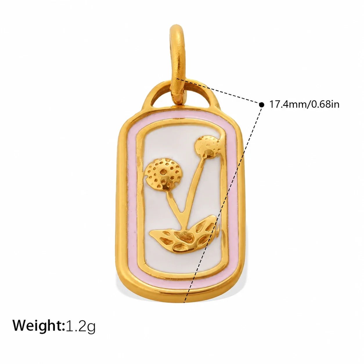 Pendant Charms with Sculpted Motifs, Gold-Plated Stainless Steel - Gold with Pink and White Enamel