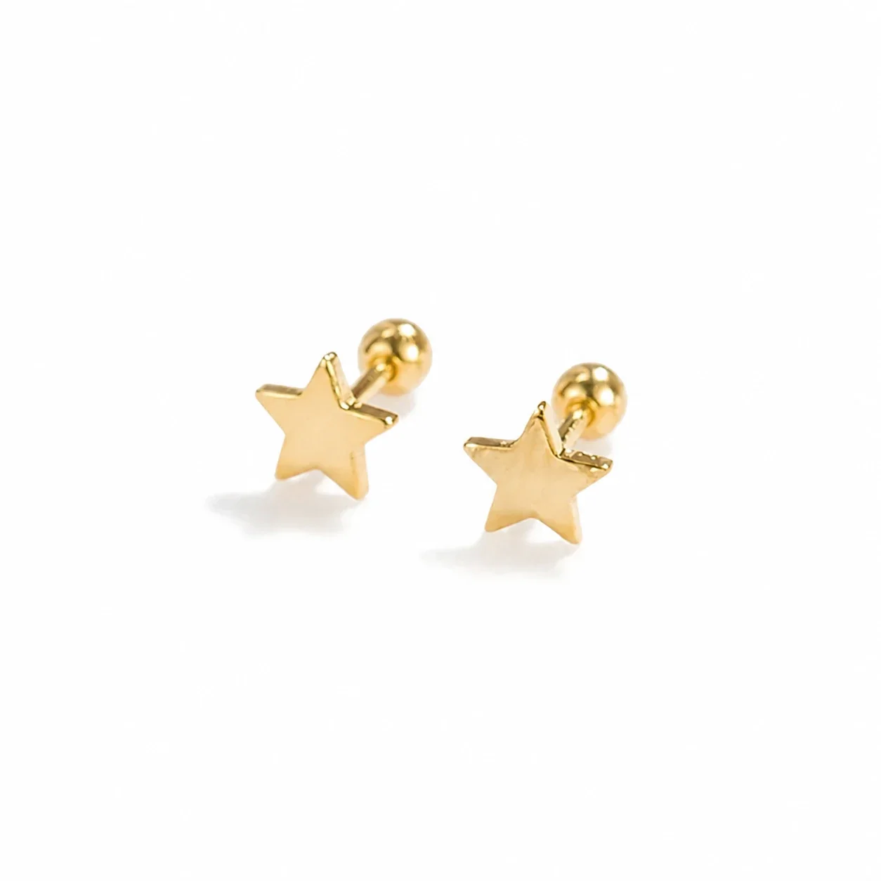 Petite Stainless Steel Gold PVD Star and Heart Stud Earrings - Gold Star