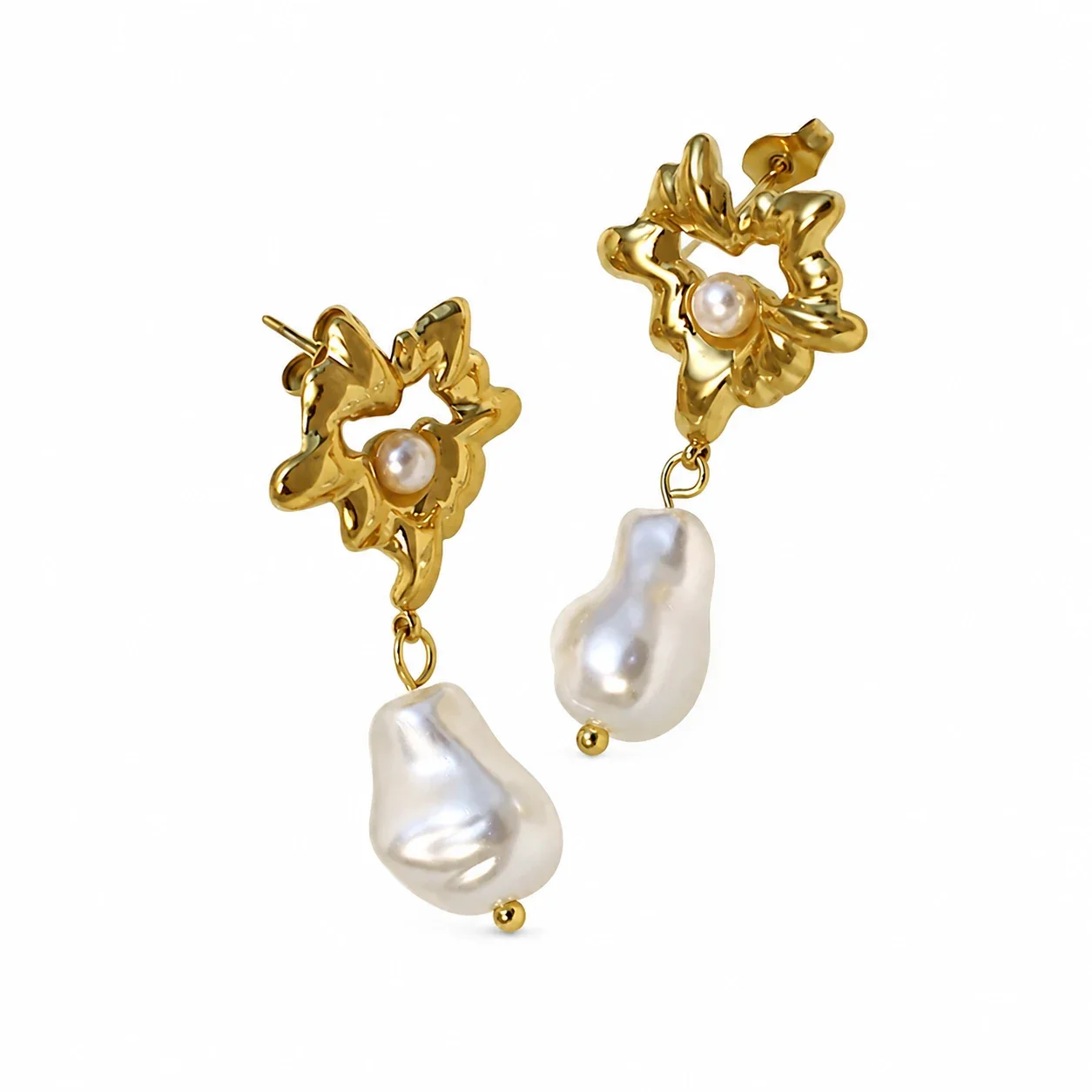 Drop Earrings with Irregular Pearl and Gold-Plated Steel