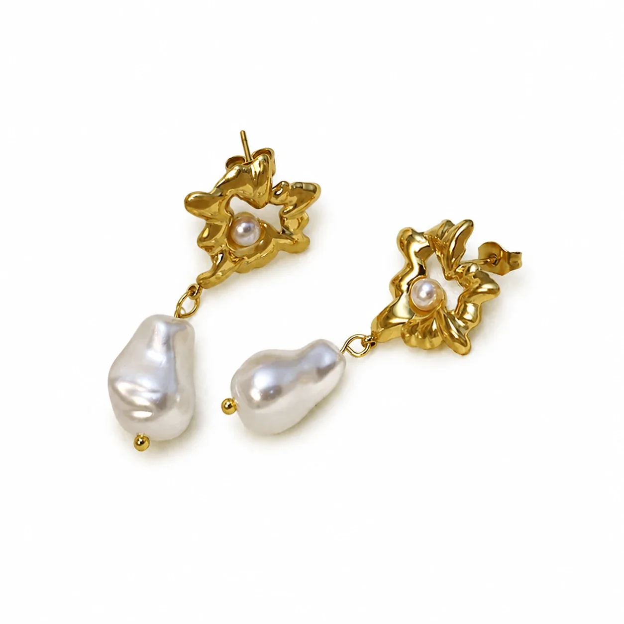 Drop Earrings with Irregular Pearl and Gold-Plated Steel