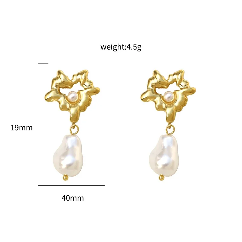 Drop Earrings with Irregular Pearl and Gold-Plated Steel