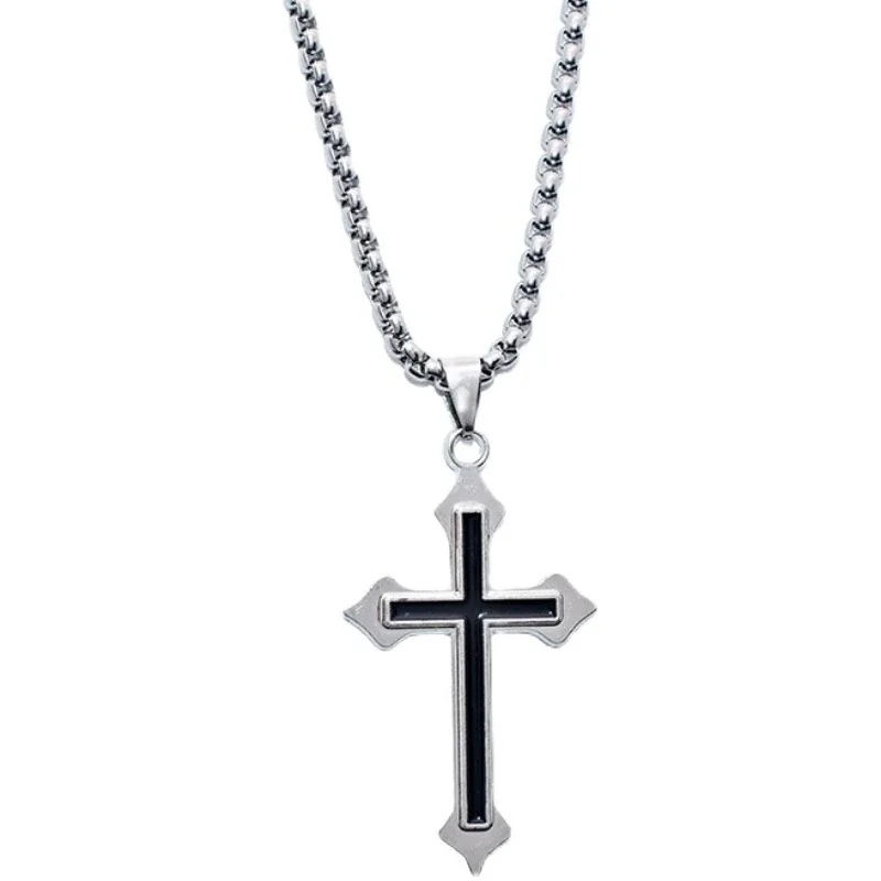 Gothic Stainless Steel Box Chain Cross Pendant Necklace
