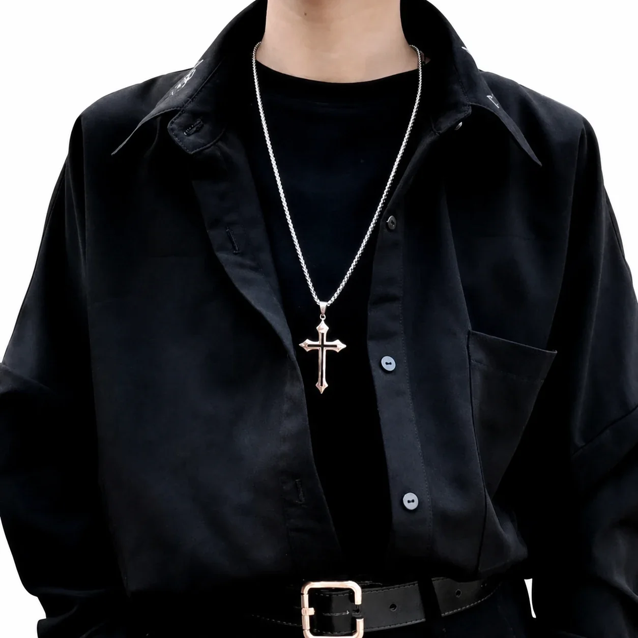 Gothic Stainless Steel Box Chain Cross Pendant Necklace
