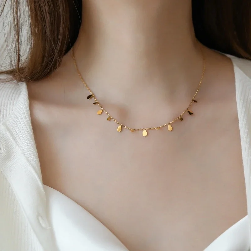 Charm Necklace with Geometric Dangles in Gold-Plated Steel