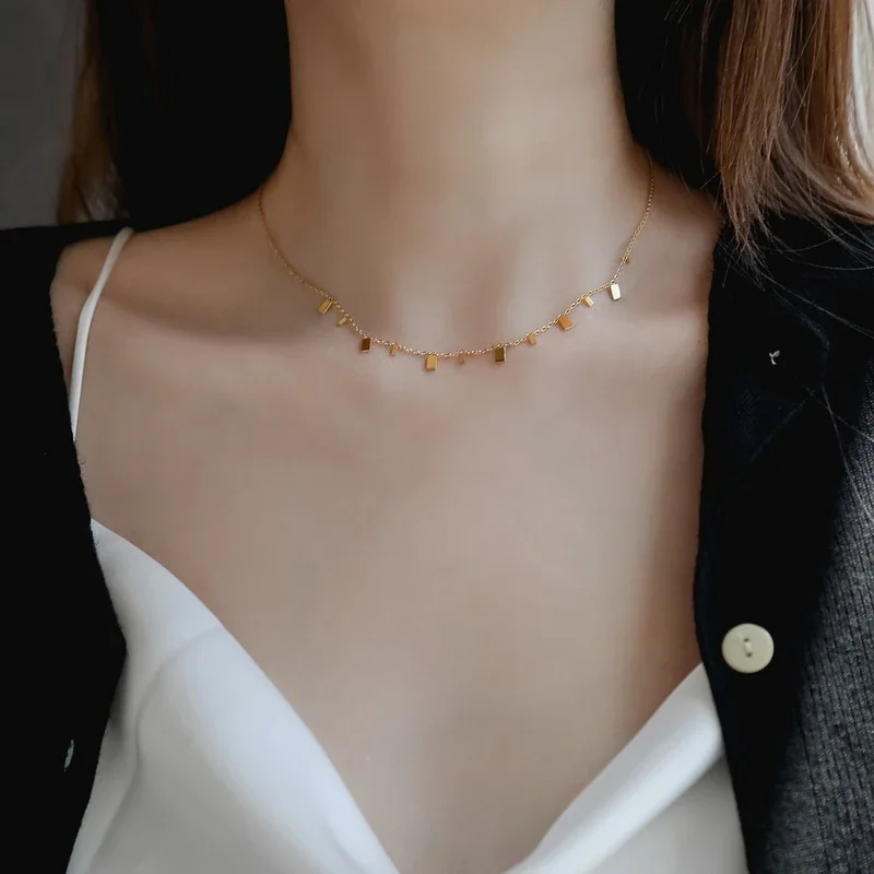 Charm Necklace with Geometric Dangles in Gold-Plated Steel