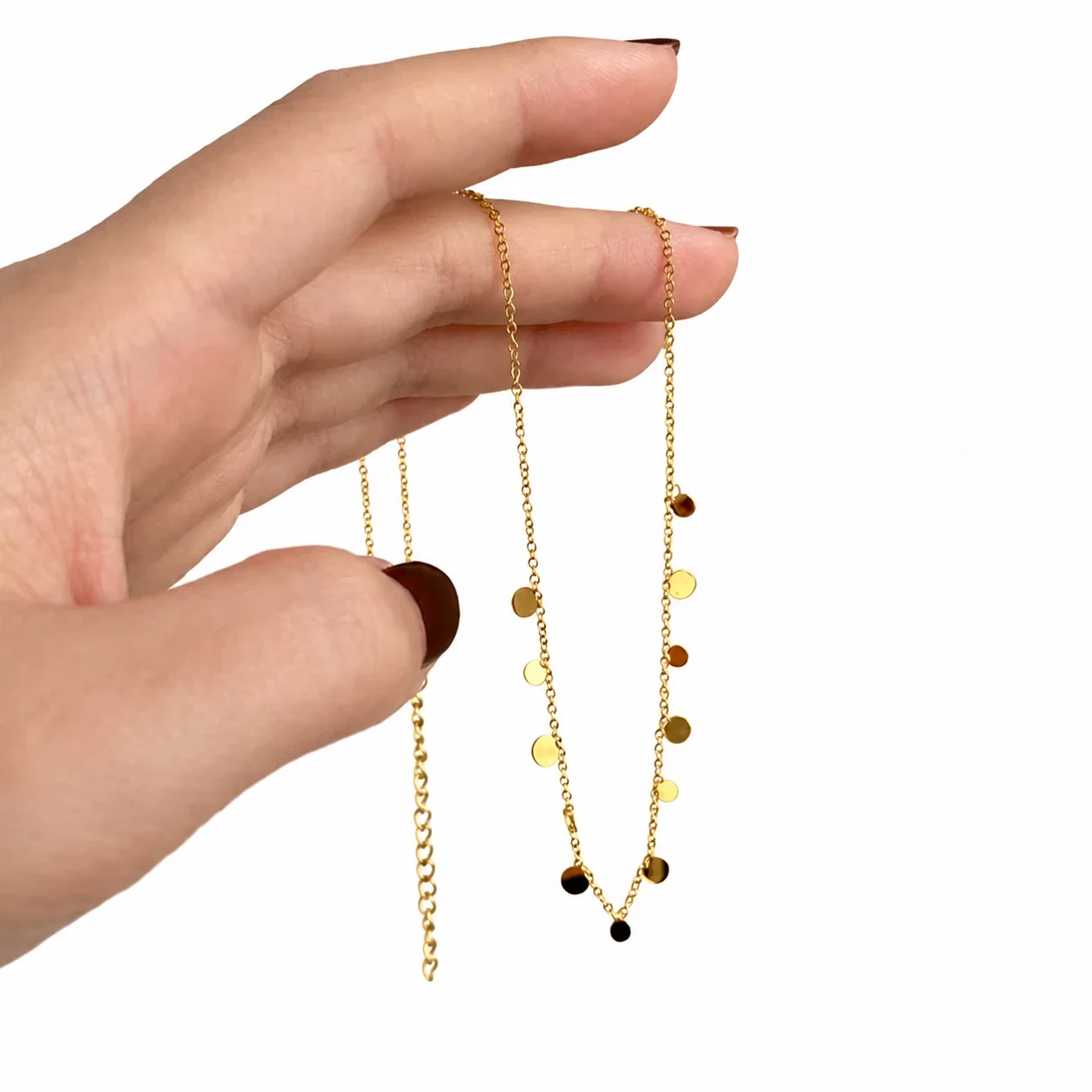 Charm Necklace with Geometric Dangles in Gold-Plated Steel - Round Disc