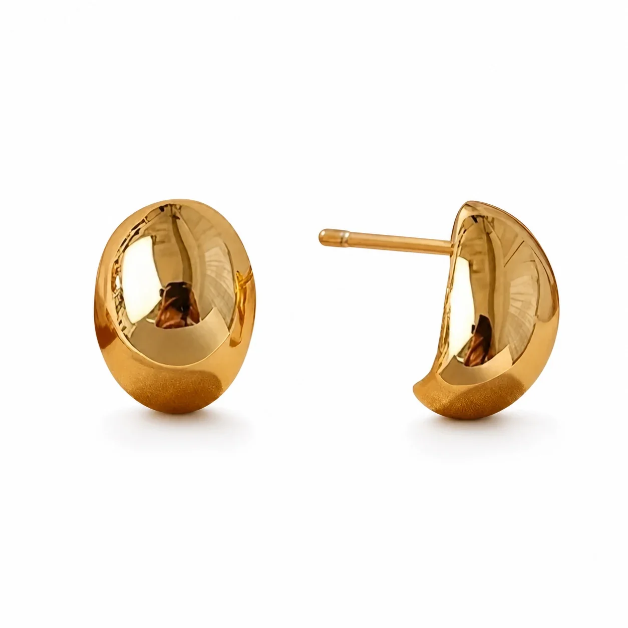 Sculptural Stainless Steel Dome Stud Earrings - Gold