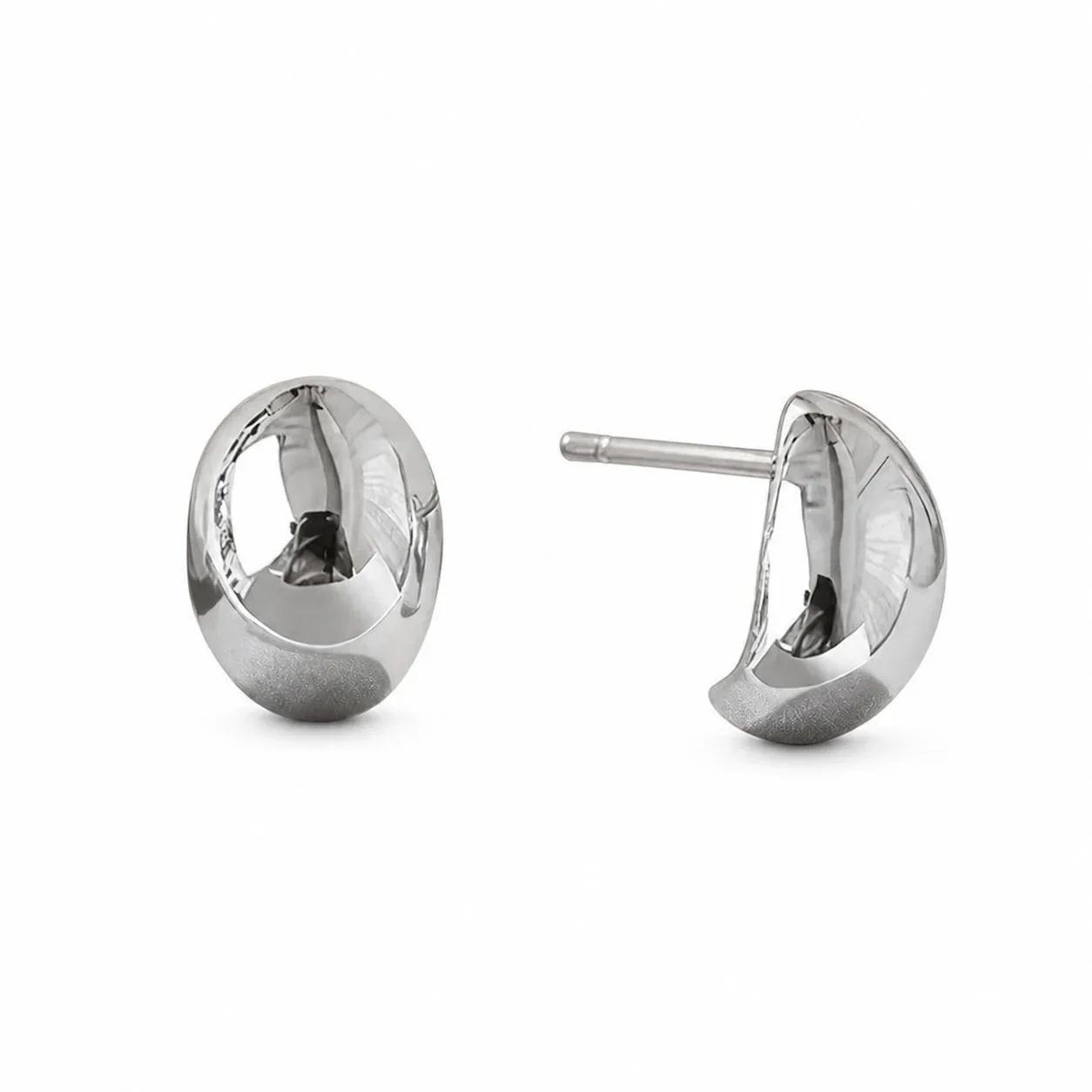 Sculptural Stainless Steel Dome Stud Earrings - Silver