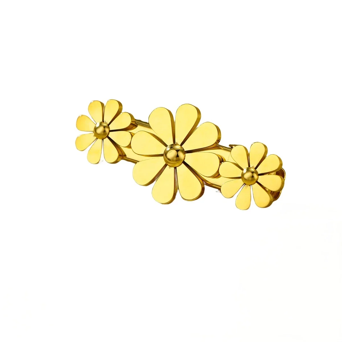 Hair Clip with Three Daisy Flowers in Gold-Tone Stainless Steel