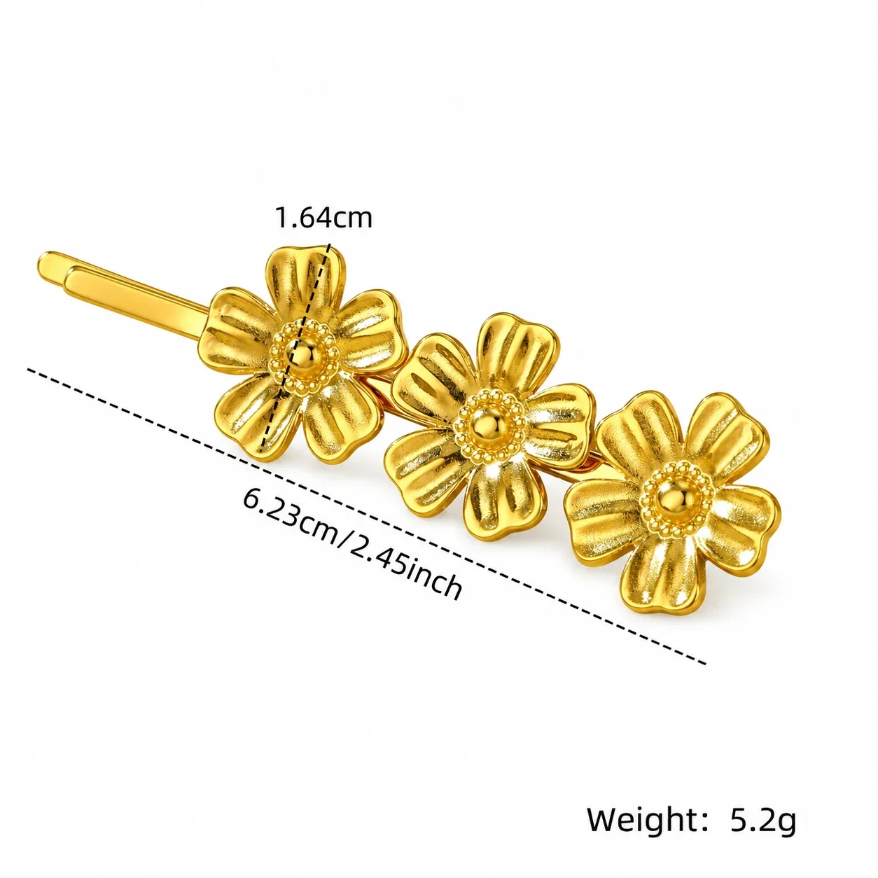 Photo produit : Hair Clip with Three Daisy Flowers in Gold-Tone Stainless Steel
