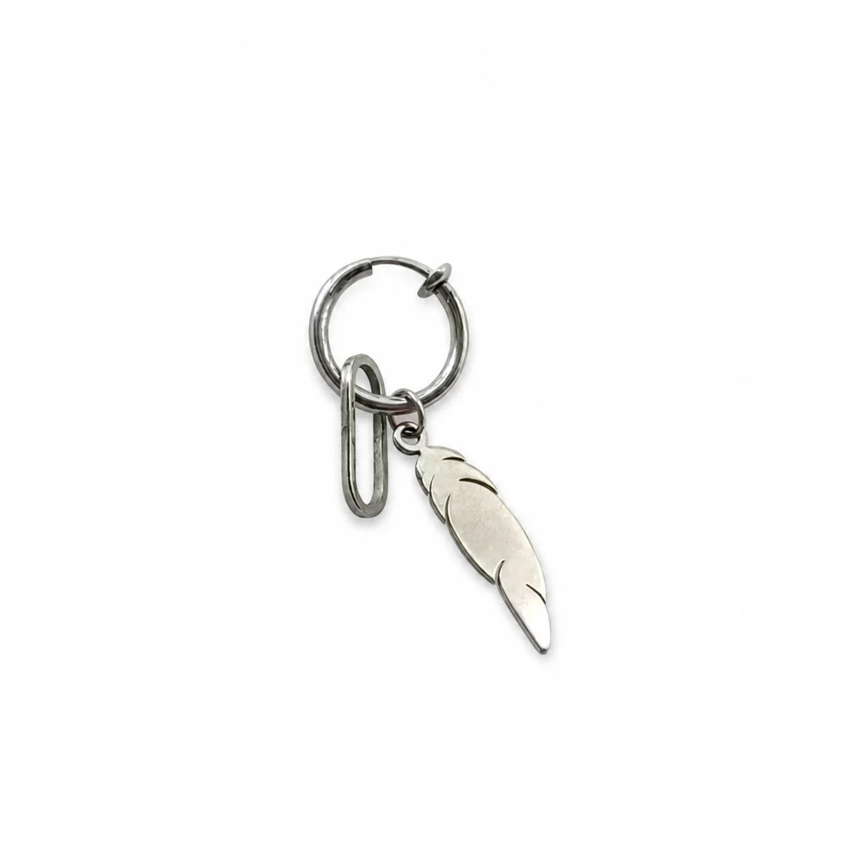 Edgy Stainless Steel Feather Charm Hoop Earrings - Feather Clip