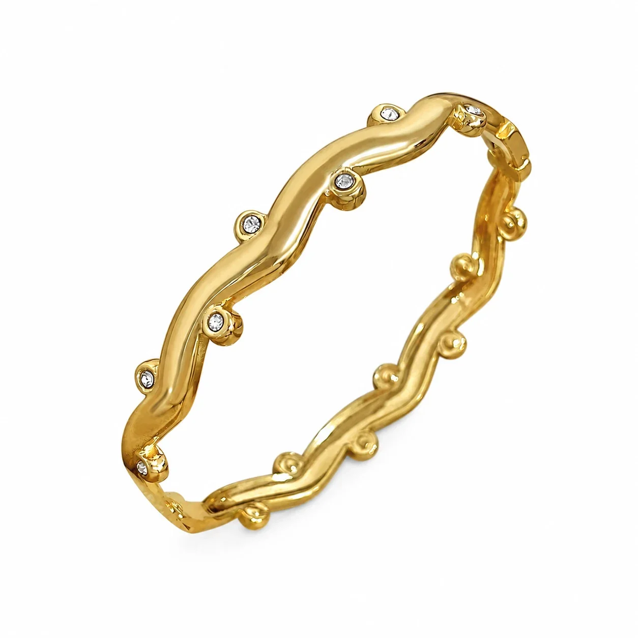 Foto del producto: Bangle Bracelet Wavy Crystal Bezel Accents Gold-Plated