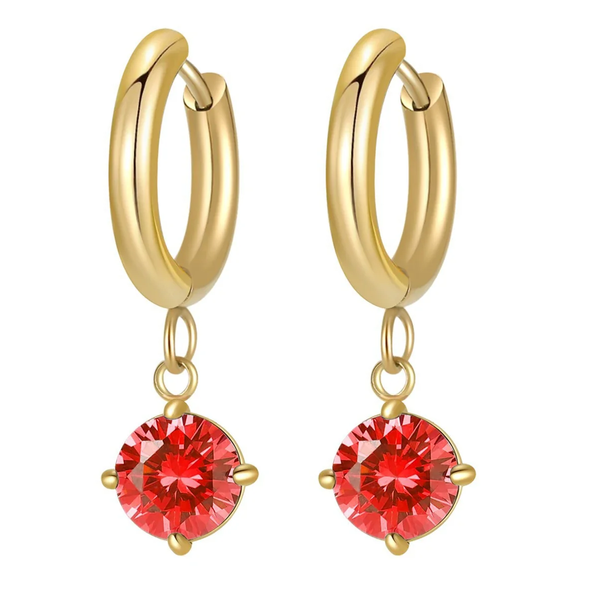 Huggie Drop Earrings Round Prong-Set CZ 316 Stainless Steel PVD