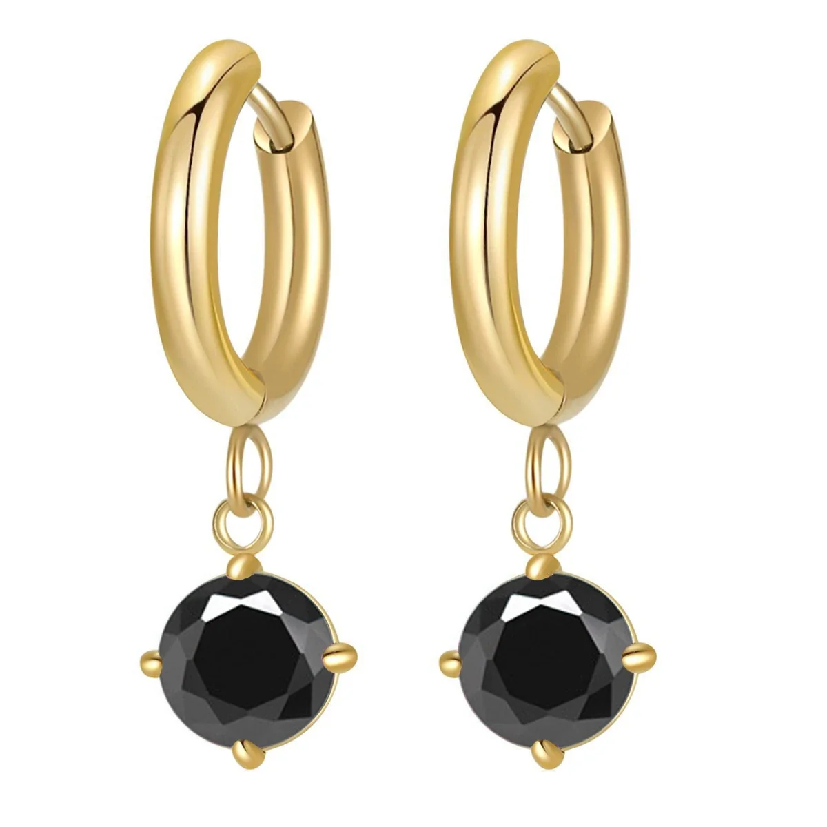 Huggie Drop Earrings Round Prong-Set CZ 316 Stainless Steel PVD - Purple CZ Round Drop