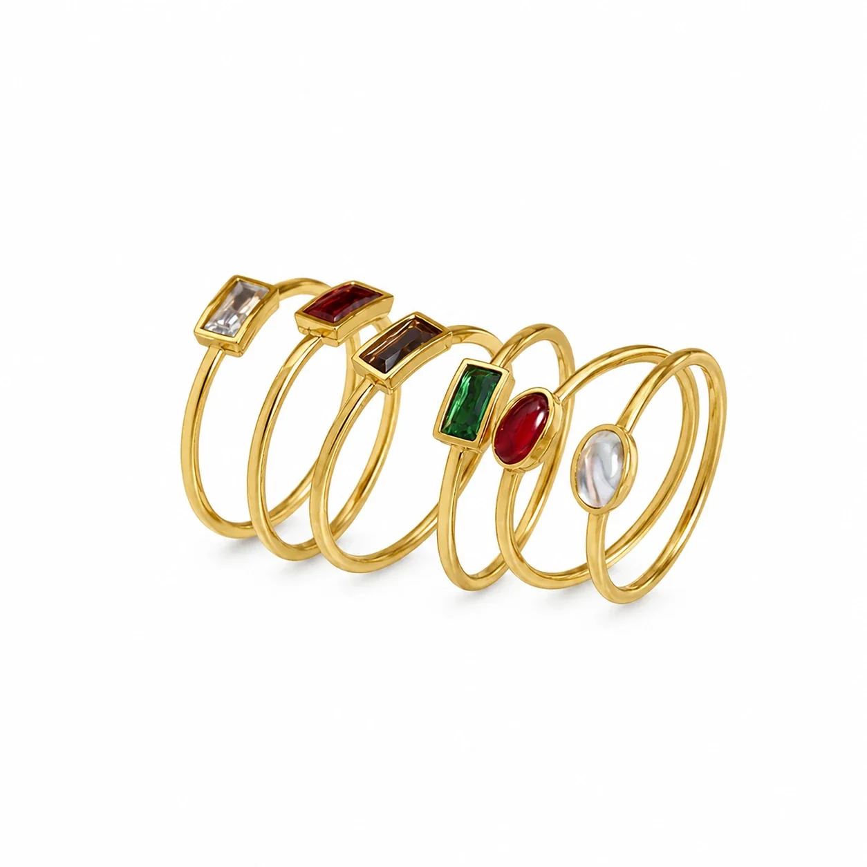 Refined Gold PVD 316 Stainless Steel Baguette & Oval Crystal Ring