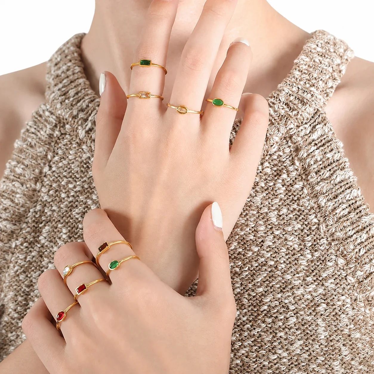 Refined Gold-Plated 316 Baguette & Oval Crystal Ring