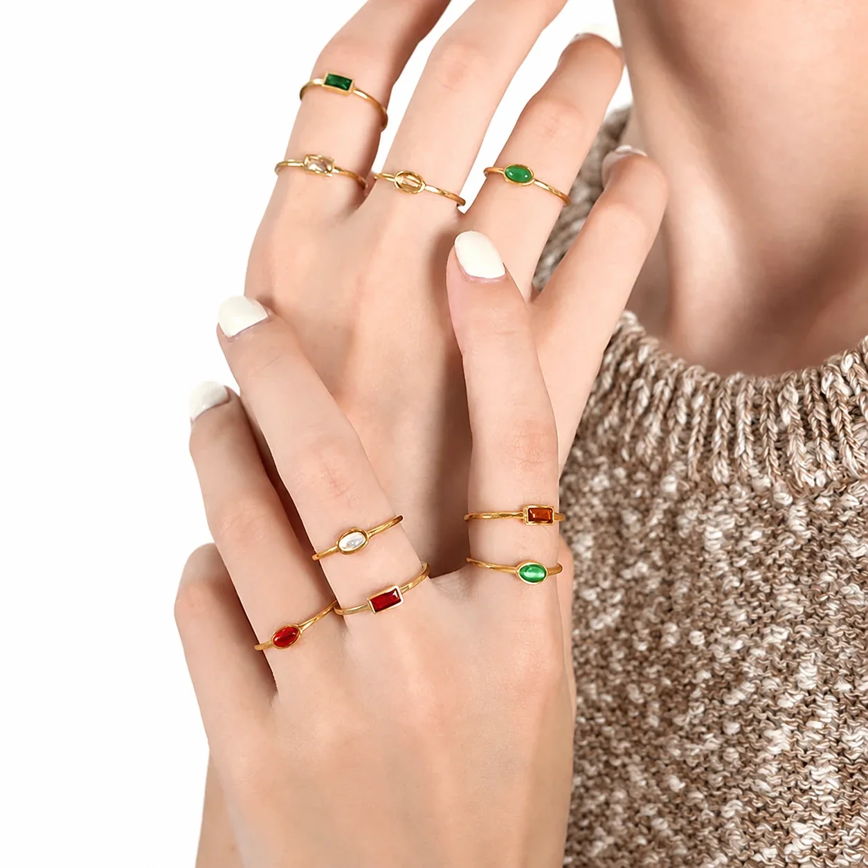 Refined Gold-Plated 316 Baguette & Oval Crystal Ring