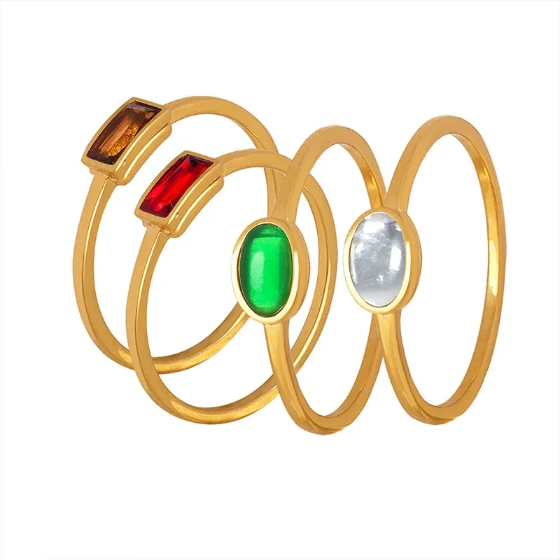 Refined Gold-Plated 316 Baguette & Oval Crystal Ring