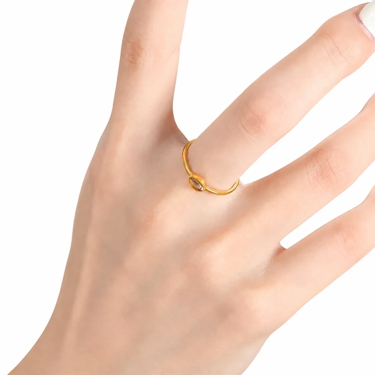 Refined Gold-Plated 316 Baguette & Oval Crystal Ring - Gold Champagne Glass
