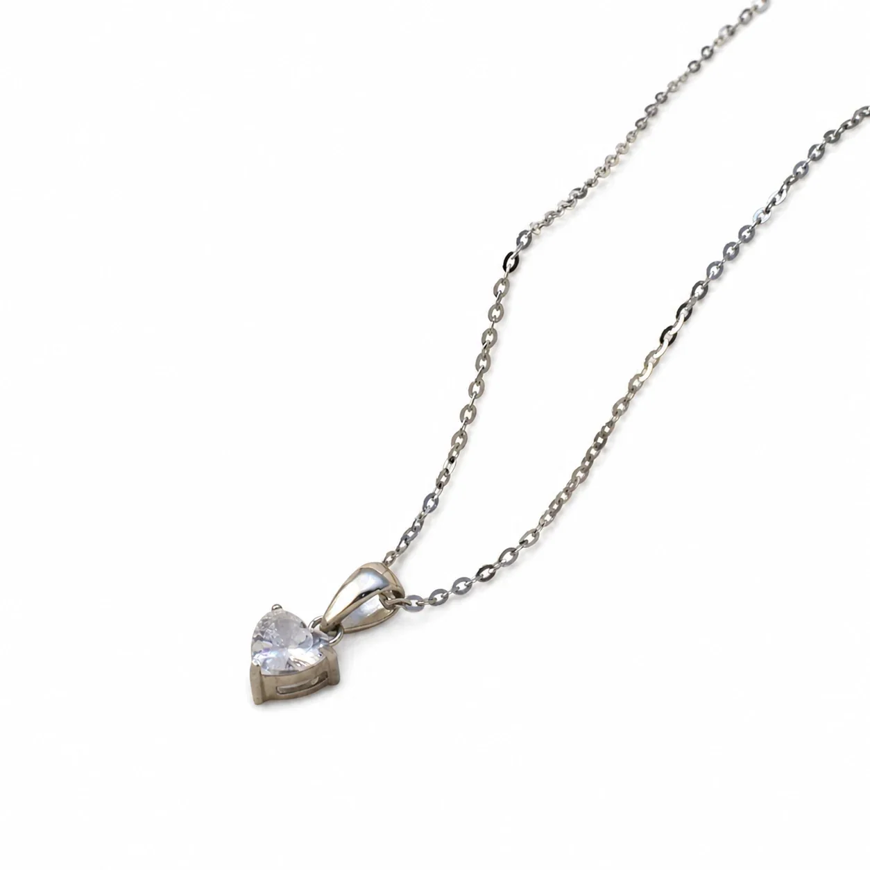 Delicate Stainless Steel Heart CZ Pendant Necklace