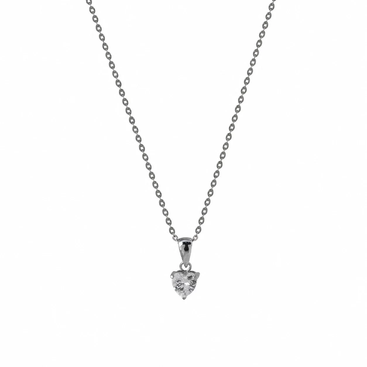 Delicate Stainless Steel Heart CZ Pendant Necklace - Silver