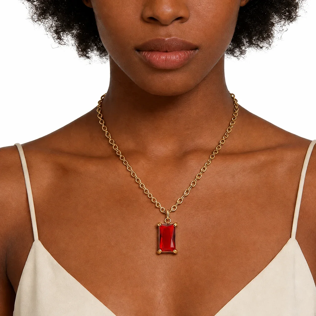 Refined 18K Gold-Plated Emerald-Cut CZ Pendant Necklace