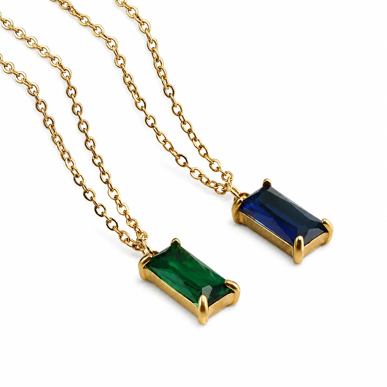 Refined 18K Gold-Plated Emerald-Cut CZ Pendant Necklace