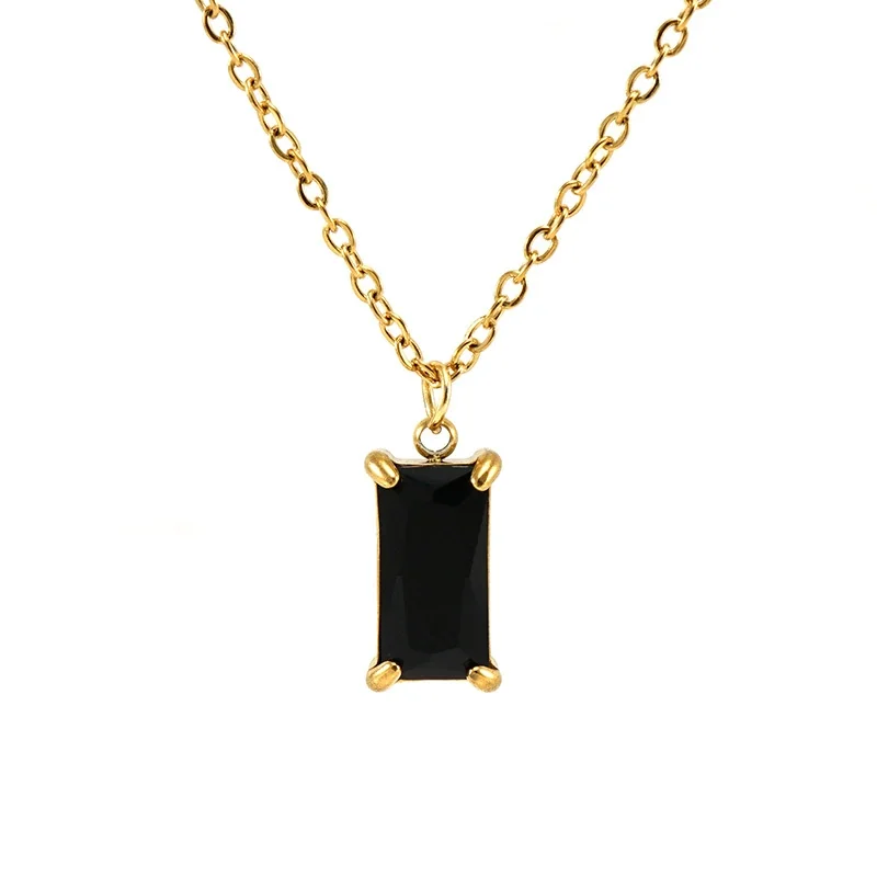 Refined 18K Gold-Plated Emerald-Cut CZ Pendant Necklace - Black