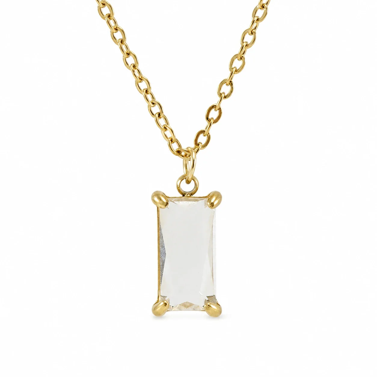 Refined 18K Gold-Plated Emerald-Cut CZ Pendant Necklace - White