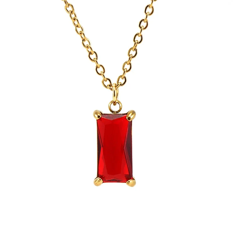 Refined 18K Gold-Plated Emerald-Cut CZ Pendant Necklace - Red