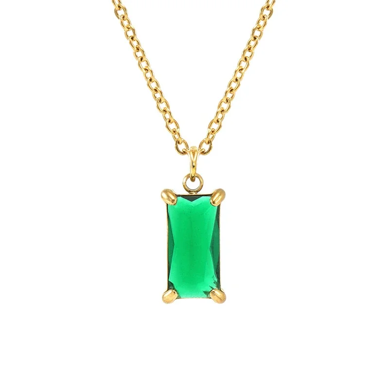 Refined 18K Gold-Plated Emerald-Cut CZ Pendant Necklace - Green