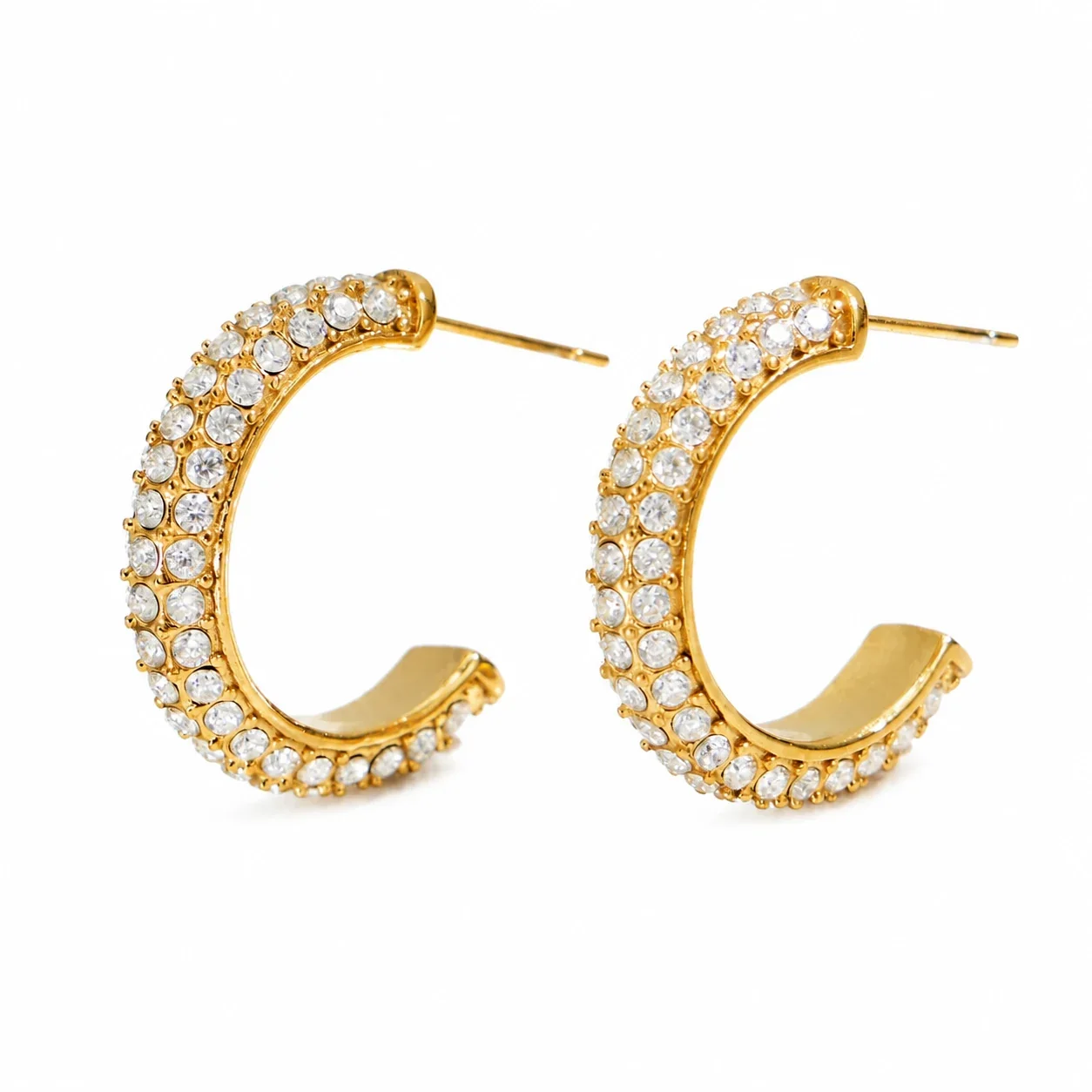 Pavé C-Hoop Gold PVD 316L Stainless Steel CZ Stud Earrings