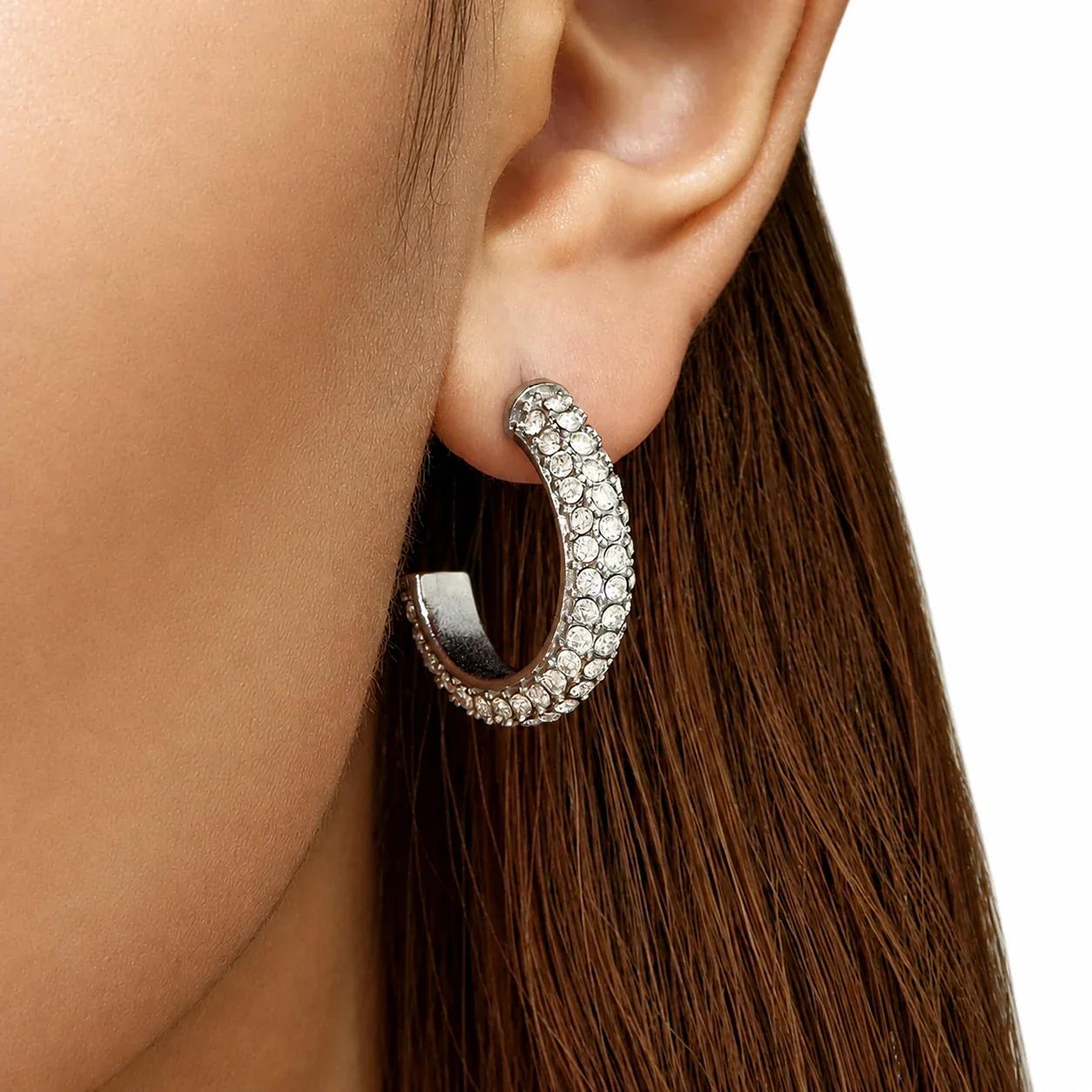 Pavé C-Hoop Gold-Plated 316L CZ Stud Earrings