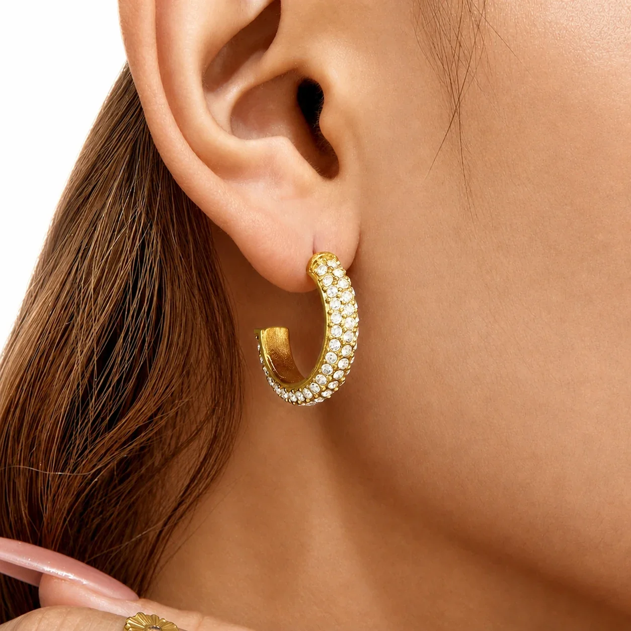 Pavé C-Hoop Gold-Plated 316L CZ Stud Earrings