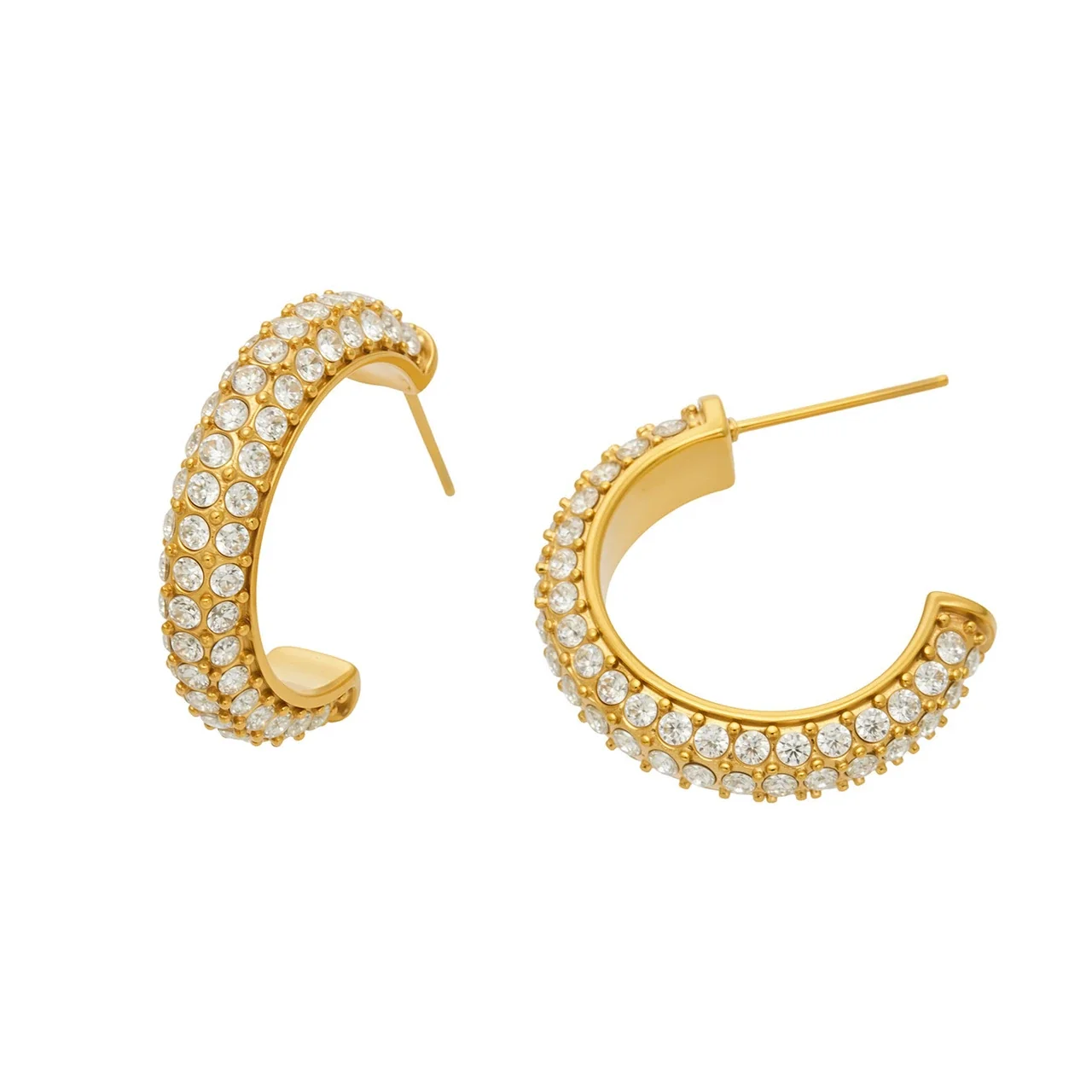 Pavé C-Hoop Gold-Plated 316L CZ Stud Earrings